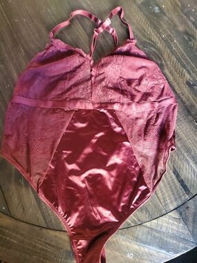 Auden Lace Trim Burgundy Intimate Bodysuit